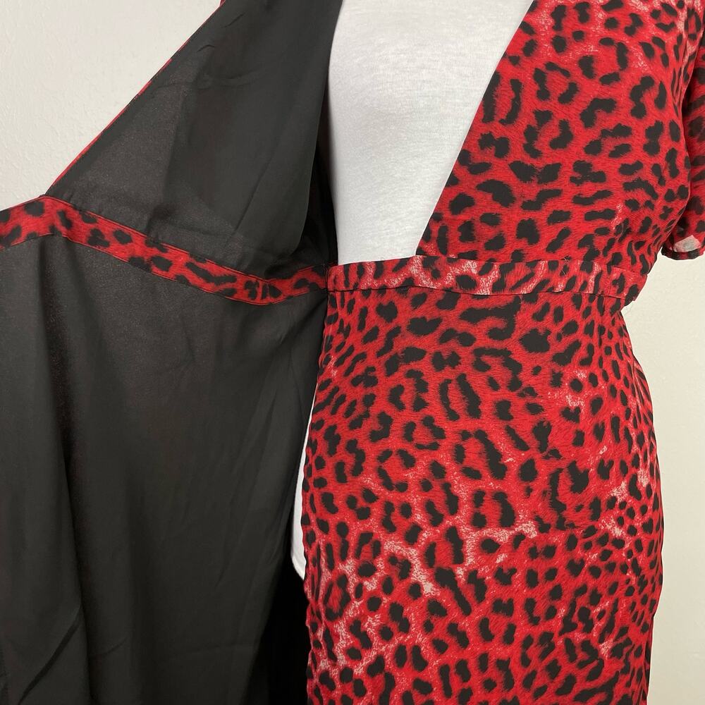 Bardot | NWT Red Leopard Print Chiffon Midi Wrap … - image 7